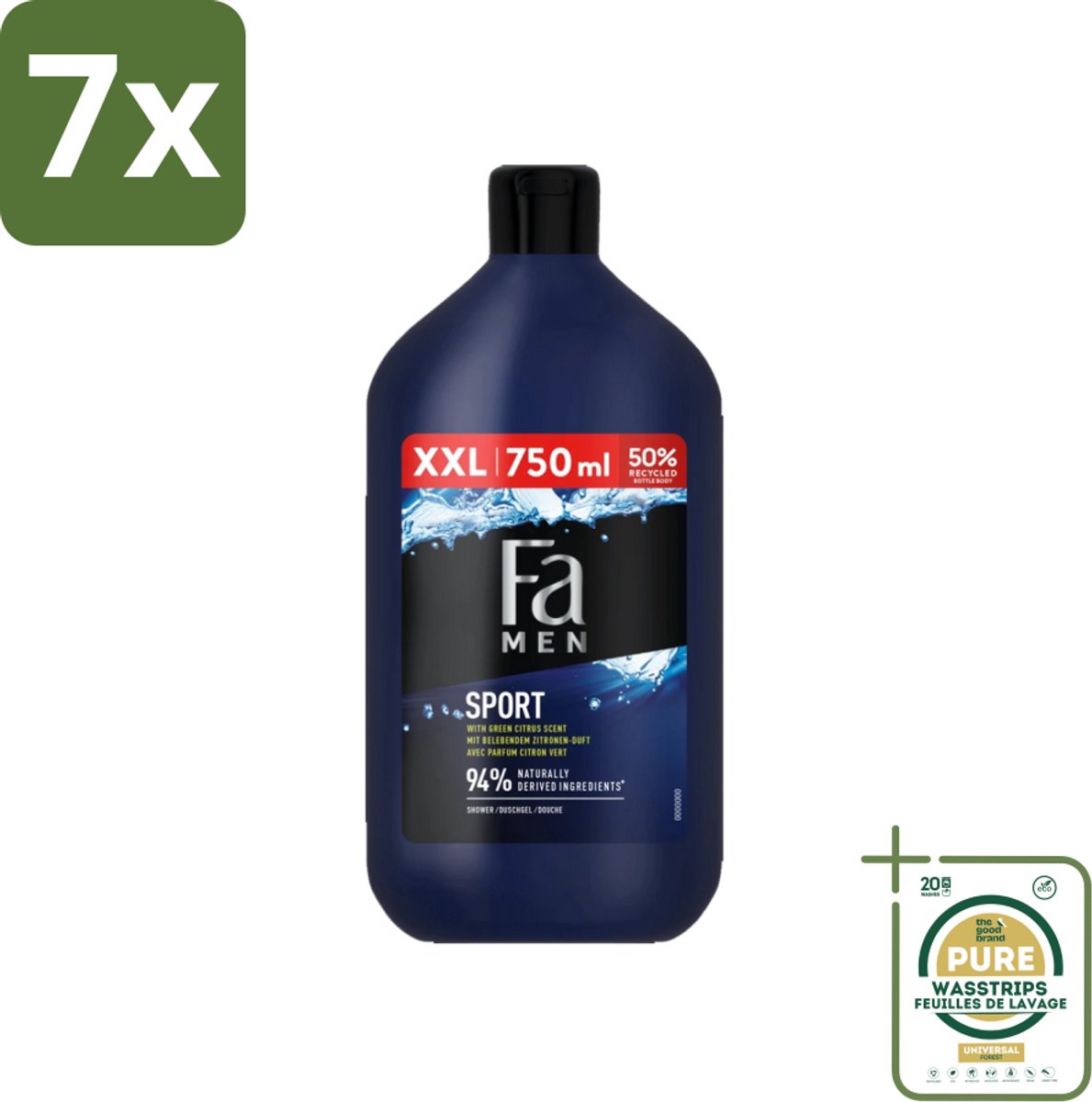 7 x Fa Men - Sport - Douchegel - Groene Citrus - 750 ml - Grootverpakking - Douchegel Voor Mannen - Sport Douchegel - Groene Citrus Geur - Verfrissende Douchegel - Dagelijks Gebruik