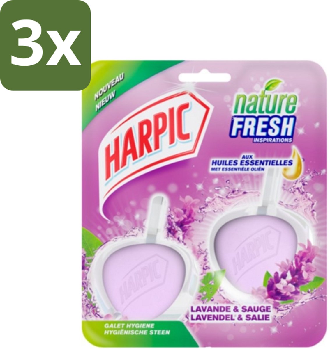 3 x Harpic Toiletblok Lavendel 2 stuks per verpakking - Toiletblok - Reiniging Toilet - Fris Toilet - Lavendel En Salie - Hygiëne Toilet