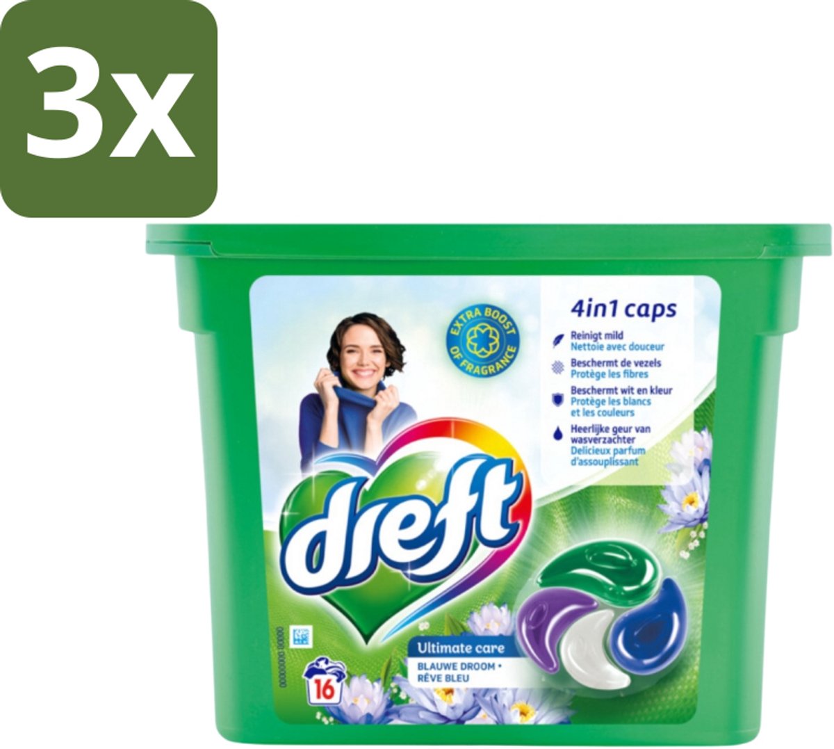 3 x Dreft - Wasmiddelcapsules 4in1 - Gekleurde Was - Blauwe Droom - 16 Wasbeurten - Wasmiddelcapsules - Blauwe Droom - Kleurbescherming - Frisheid - Wasgoed Reinigen
