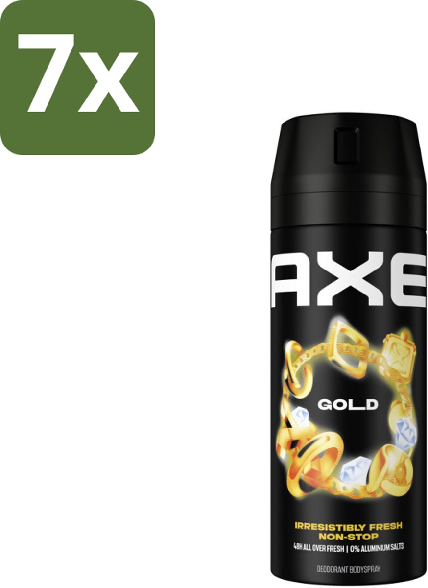 7 x Axe - Deodorant Bodyspray - 48hrs Fresh - Gold - Oud Wood & Fresh Vanilla - 150 ml - 48 Uur Geurbeleid - Deodorant Bodyspray - Oud Hout Geur - Donker Vanille - Geurbestrijdende Zinktechnologie