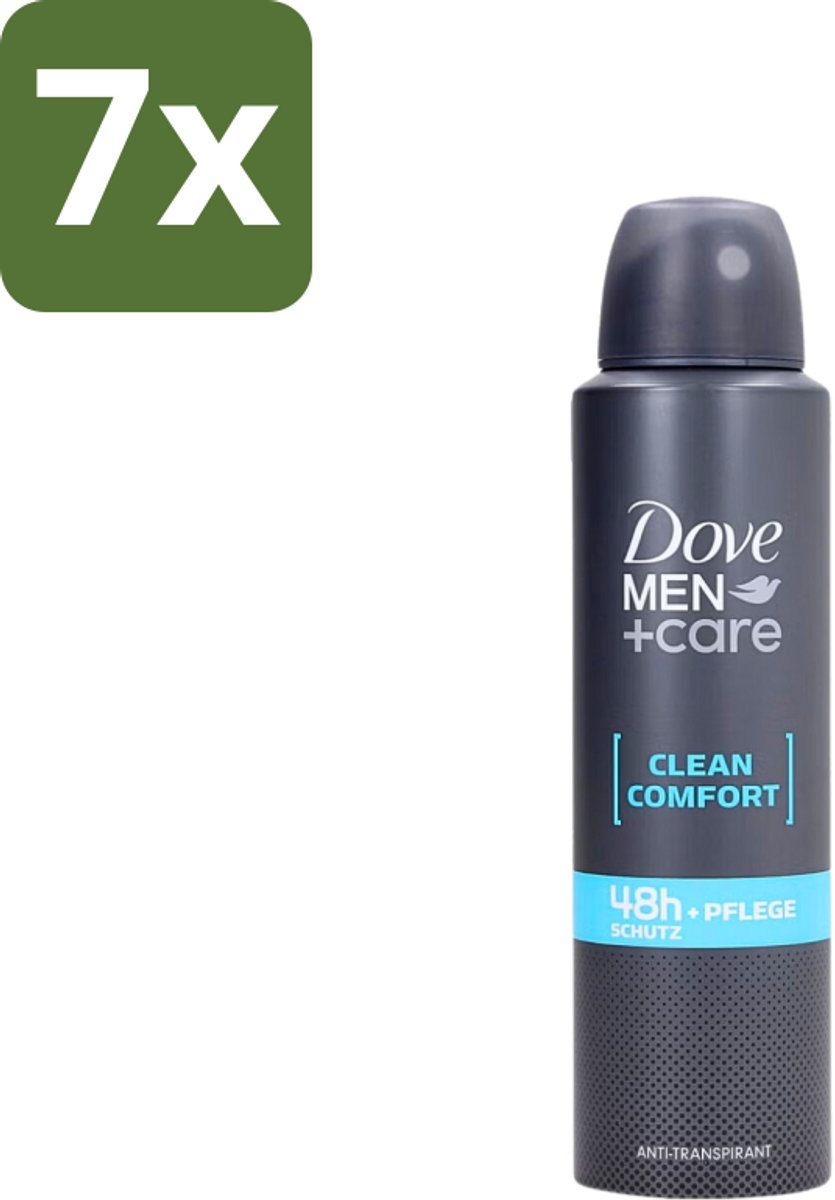 7 x Dove Men+Care - Clean Comfort - Deospray - Anti-Transpirant - 150 ml - Dove Men+Care - Deospray - Frisheid - Transpiratie - Huidbescherming
