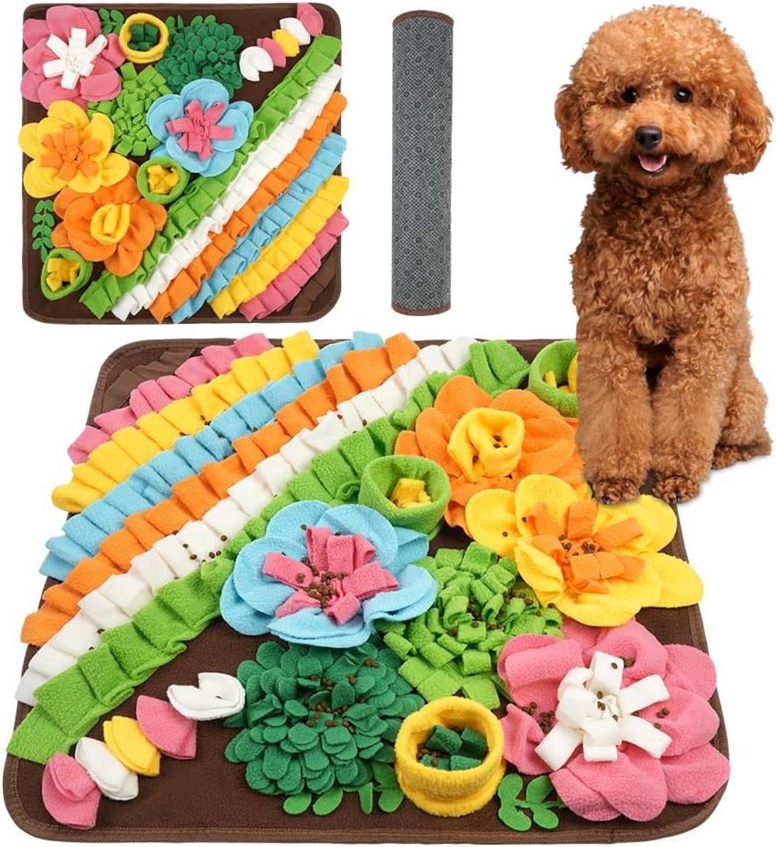 Snuffelmat Honden - Voedselpuzzel - Mentale Stimulatie - Machinewasbaar - 50 x 50 cm - Bruin