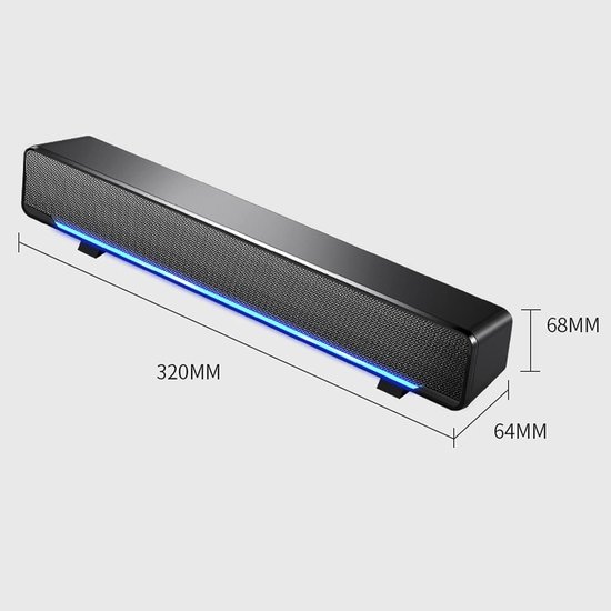 Mini Soundbar - Stereo Luidspreker - Muziek Luisteren - Blauw LED Licht - 32 cm - Zwart van MINI — afbeelding 5