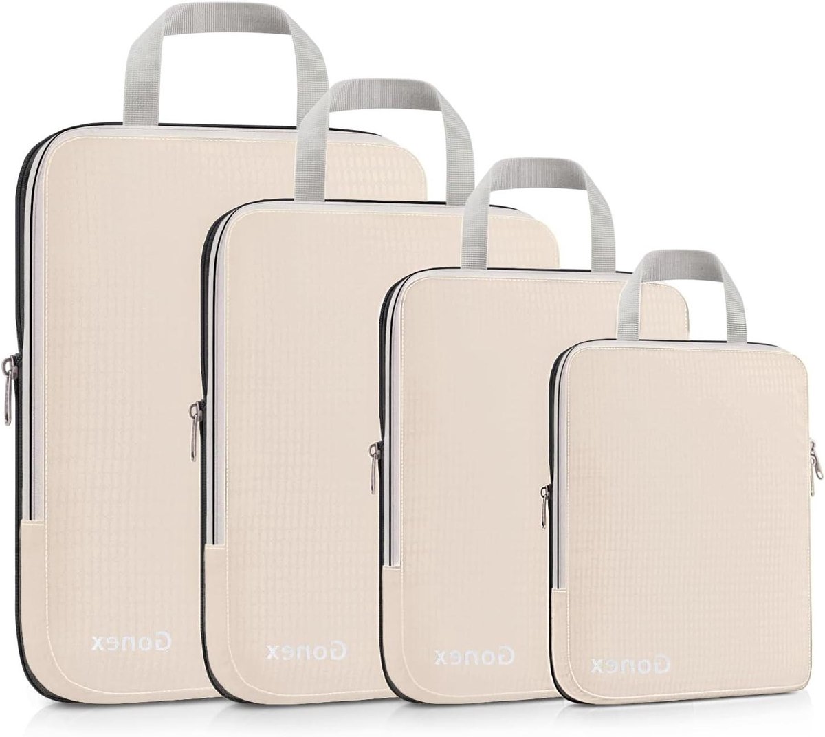 Opbergzakken Kleding - Reisorganizers Set - Bagage Ordenen - Ruimtebesparend Compressie - 4 Stuks - Beige