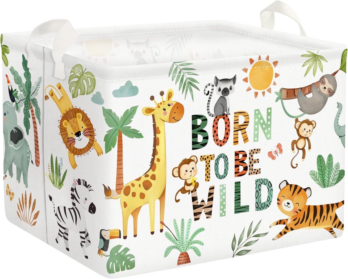 Boho Dieren Vouwbare Wasmand voor Baby's - Waterdichte Opbergmand voor Kleding en Speelgoed - Geschikt voor Jongens en Meisjes, Groen, 40 x 30 x 30 cm