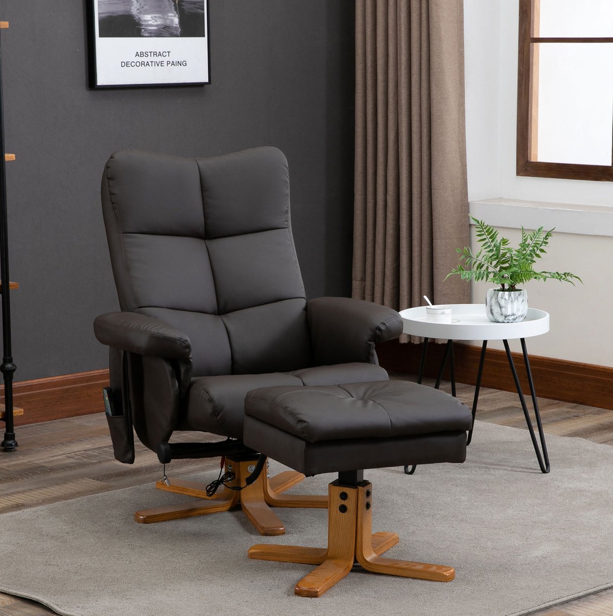 REDOM - Massagestoel met hocker - 10 massagepunten - Handmatig verstelbare rugleuning tot 145° - 360° draaibaar - Kunstleer - Bruin - 80 x 86 x 99 cm