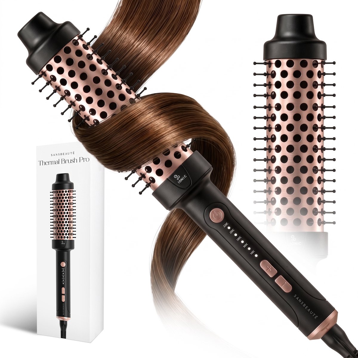 Sansbeauté® Blowout Thermal Brush 38 mm - Keramische Warmteborstel - Multistyler - Airstyler - Krulborstel - Haarborstel - Stijlborstel - Volume en Krullen - Roterende Kabel