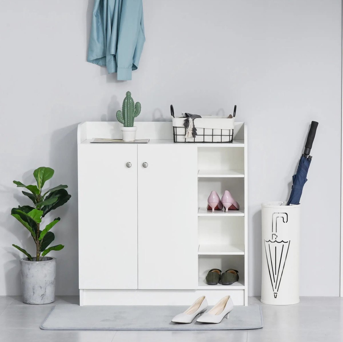 Schoenenkast - Modern Ontwerp Met 2 Deuren En 4 Vakken Voor 12 Paar Schoenen - Voor Hal En Woonruimte - Hout - Wit - 83x30x90 Cm