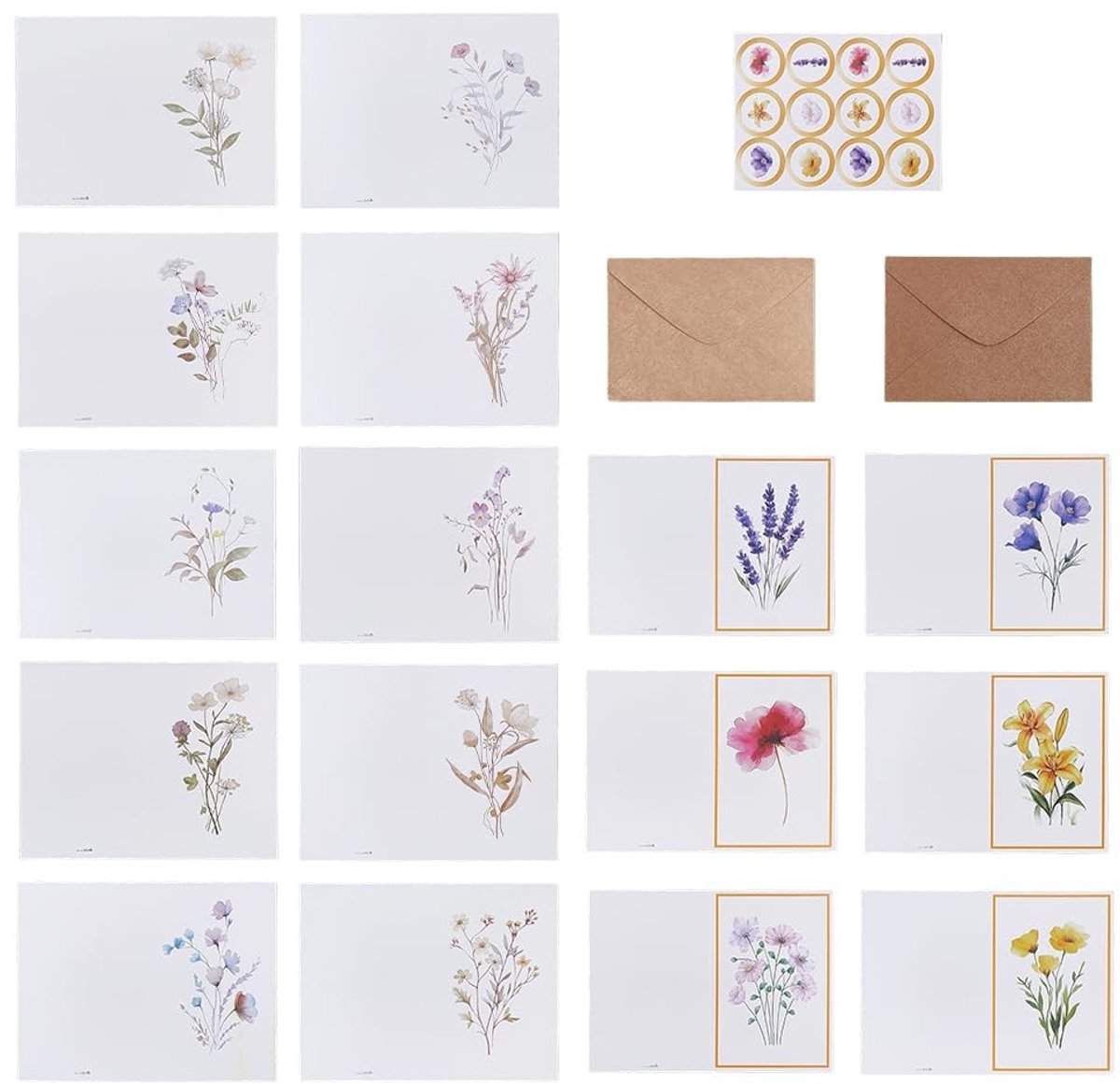 Elzusha - Set van 22 Elegante Wenskaarten met Enveloppen en Stickers