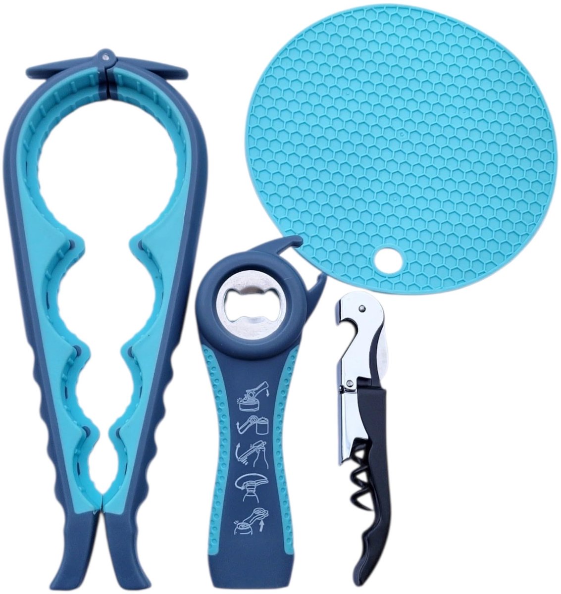 Elzusha - 4-in-1 Fles en Glasopener - Multifunctionele Keukenhulp