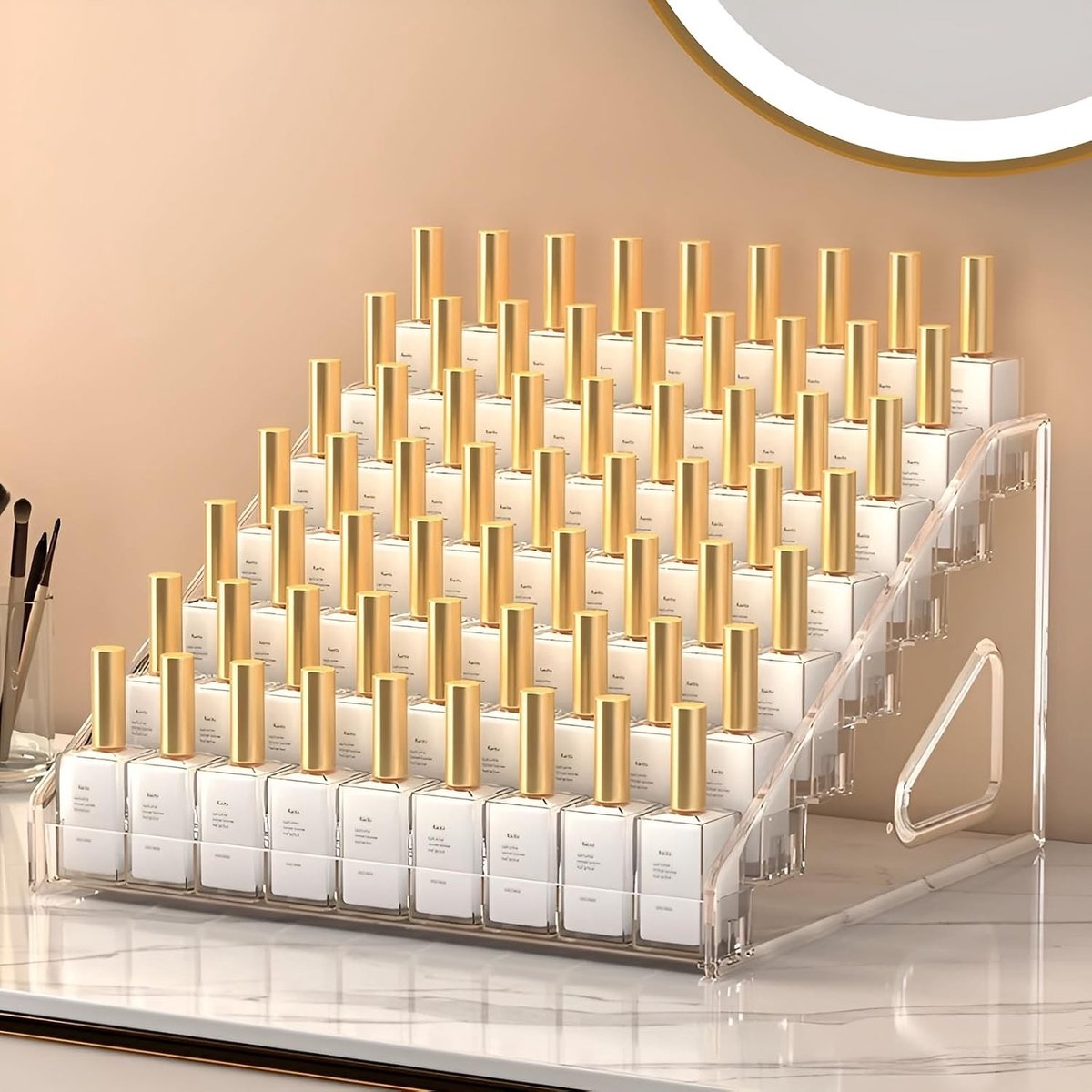 Transparante nagellak organizer met 7 lagen voor 70 flessen, ideaal voor nagellak, lippenstift en parfums, 31 x 30 x 18,5 cm.