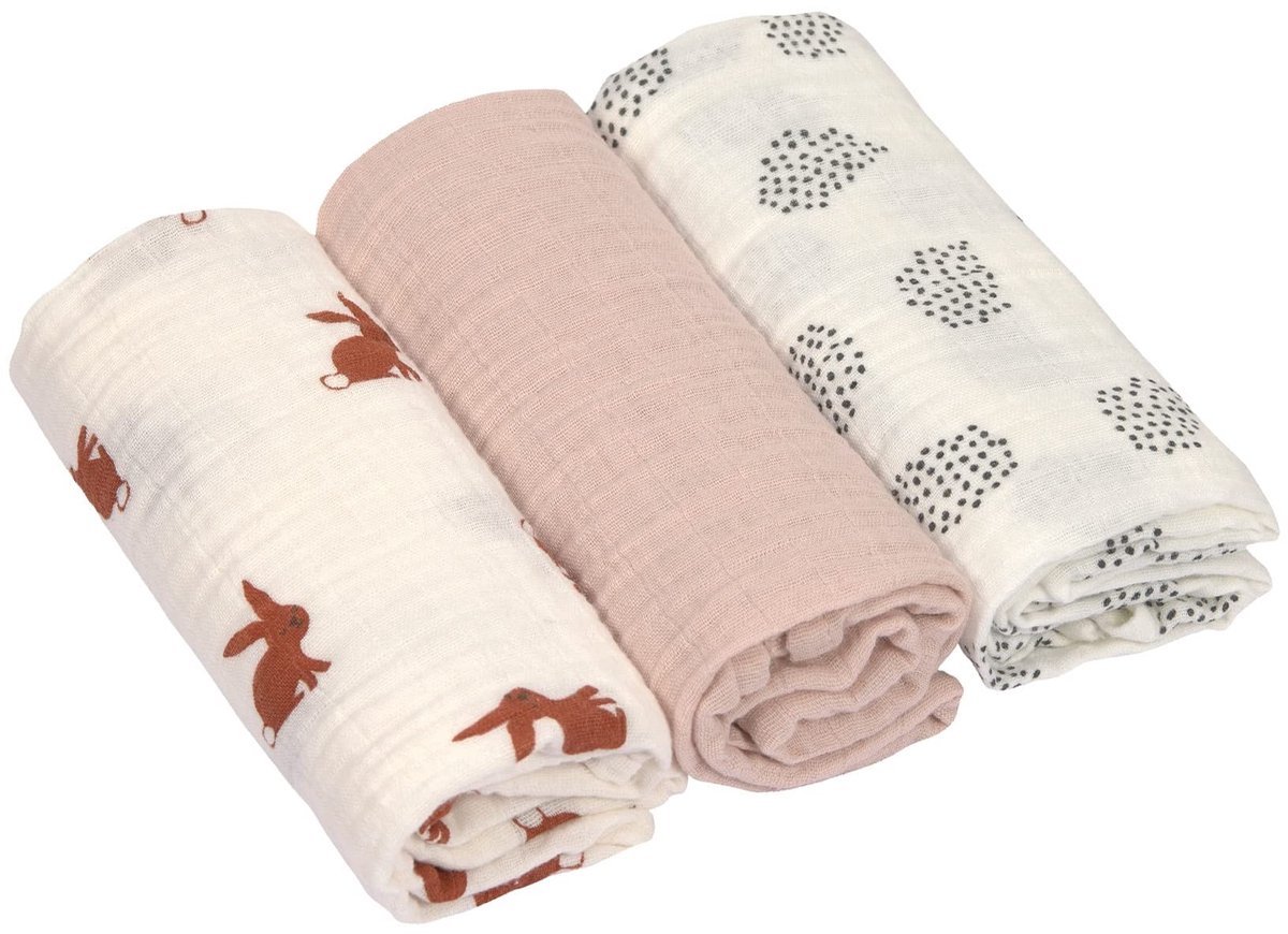Elzusha - Set van 3 Baby Swaddle Doeken van 100% Katoen 60 x 60 cm