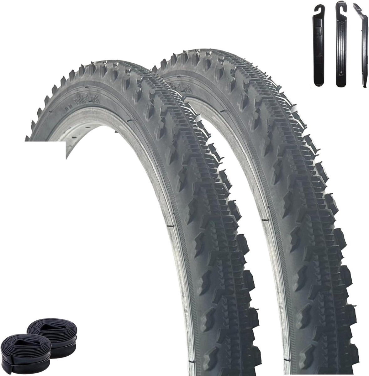 Fietsbanden Set - Banden Binnenbanden - Fiets Reparatie - Inclusief Bandenlichters - 24 Inch - Zwart