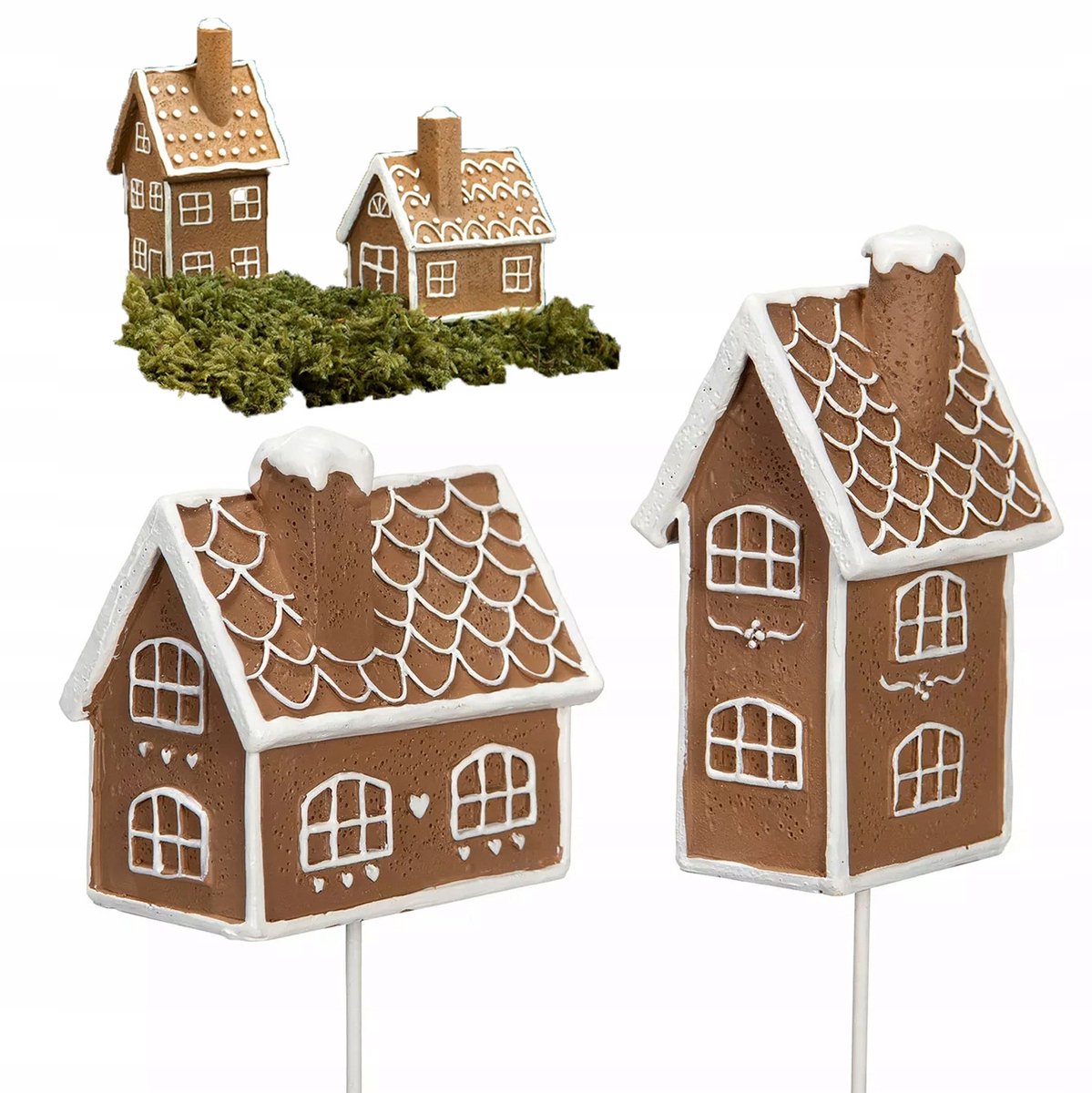 Kerstdecoratie voor potten: 2 gingerbread huisjes