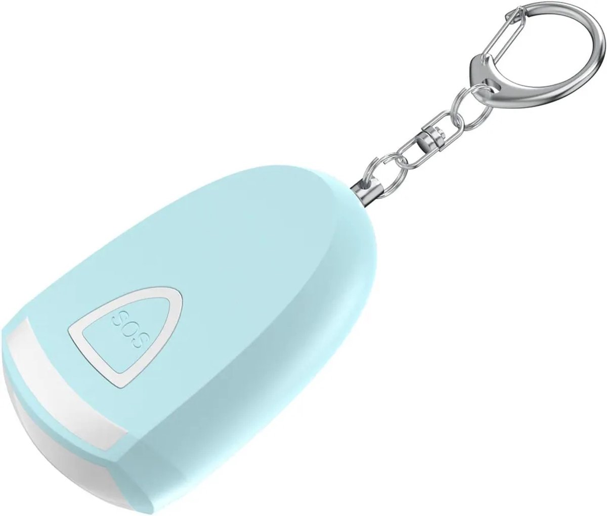 Oplaadbaar persoonlijk alarm, 125 decibel, LED-zaklamp, persoonlijke bescherming, Geschikt voor op reis, sleutelhanger (blauw)
