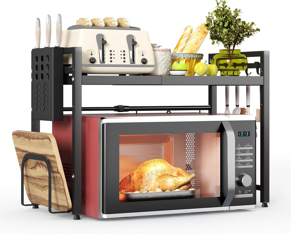 Keukenkast voor magnetron - Zwart - 40-60 cm - Uittrekbaar en verstelbaar - Voor keuken