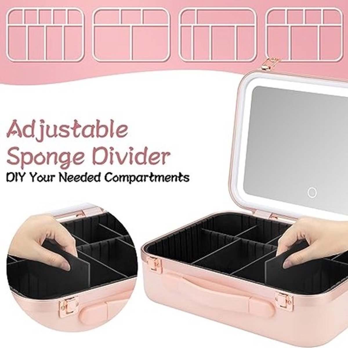 Draagbare Make-up-reistas met LED Spiegel en Verstelbare Helderheid - Waterdichte Make-up Organizer in Roze