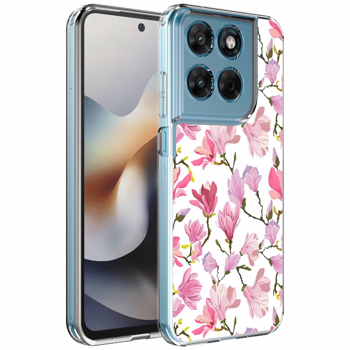 Smartphonica Geschikt voor Motorola Moto G56 Telefoonhoesje met Fuchsia Bloemen opdruk - Draadloos op te laden - Shockproof Siliconen TPU Strong Case - Sterk Schokbestendig Telefoonhoesje geschikt voor Motorola Moto G56