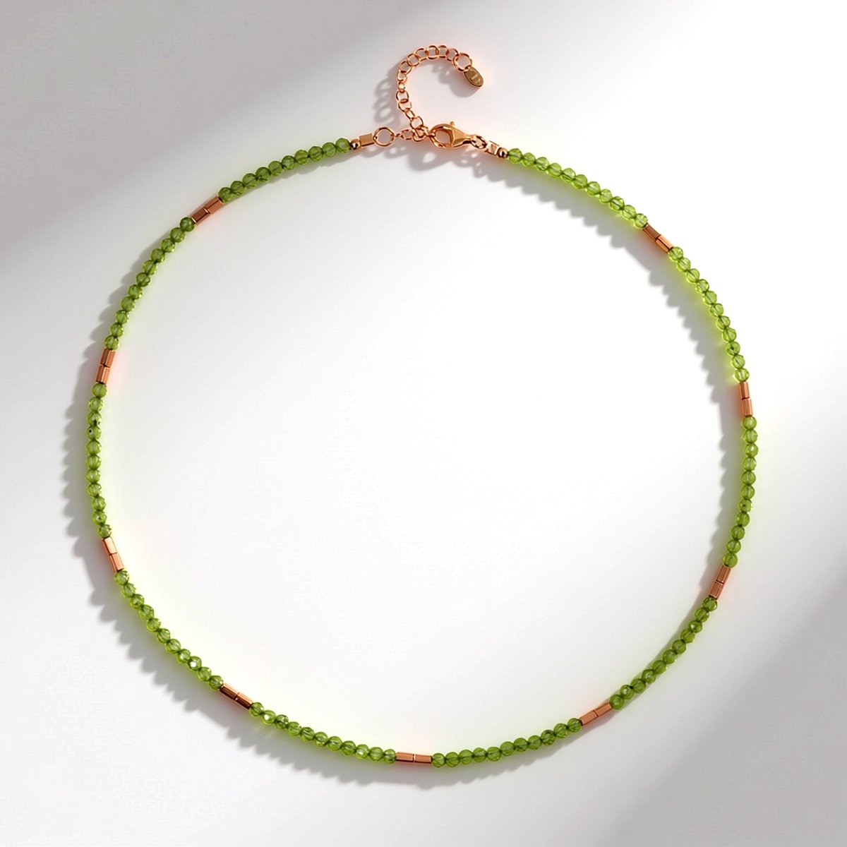 Cavill - Elegante Zilveren Ketting 925 Sterling Zilver - 37,37 ct Peridoot & Rozenhematiet - Roségoud Verguld - Verstelbaar 45-50 cm - Dames Groen