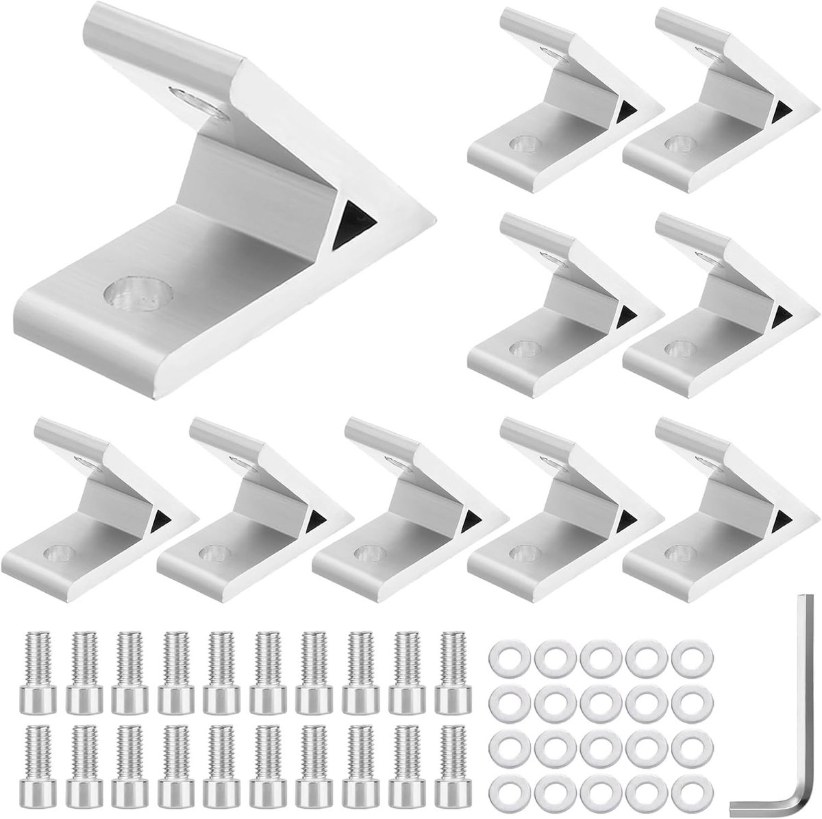 Set van 10 Hoekverbinders voor Aluminium Profielen, 45 Graden, Inclusief 20 M5 Bouten en 20 Ringen voor 3D Printers en Bouwprojecten