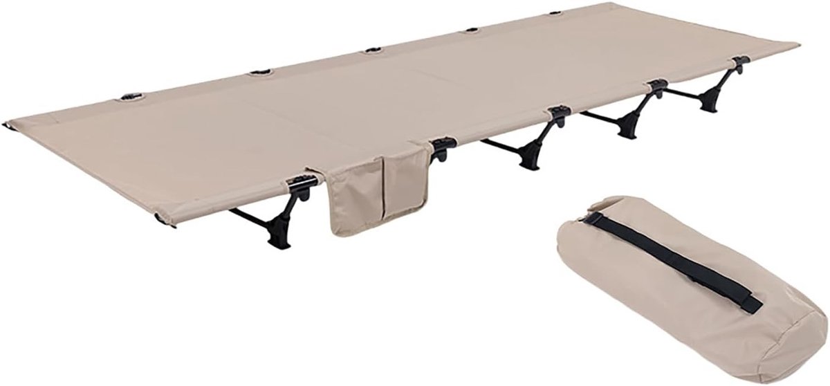 Opvouwbaar campingbed van aluminium, compact en draagbaar, ideaal voor outdoor activiteiten en tenten, belastbaar tot 150 kg, zwart (kaki)