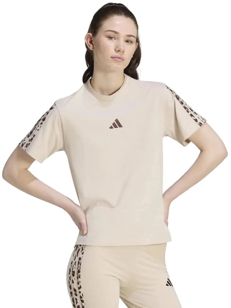 Adidas Seasonal Essentials Animal Print 3 Stripes T-shirt Met Korte Mouwen Vrouw Multicolor