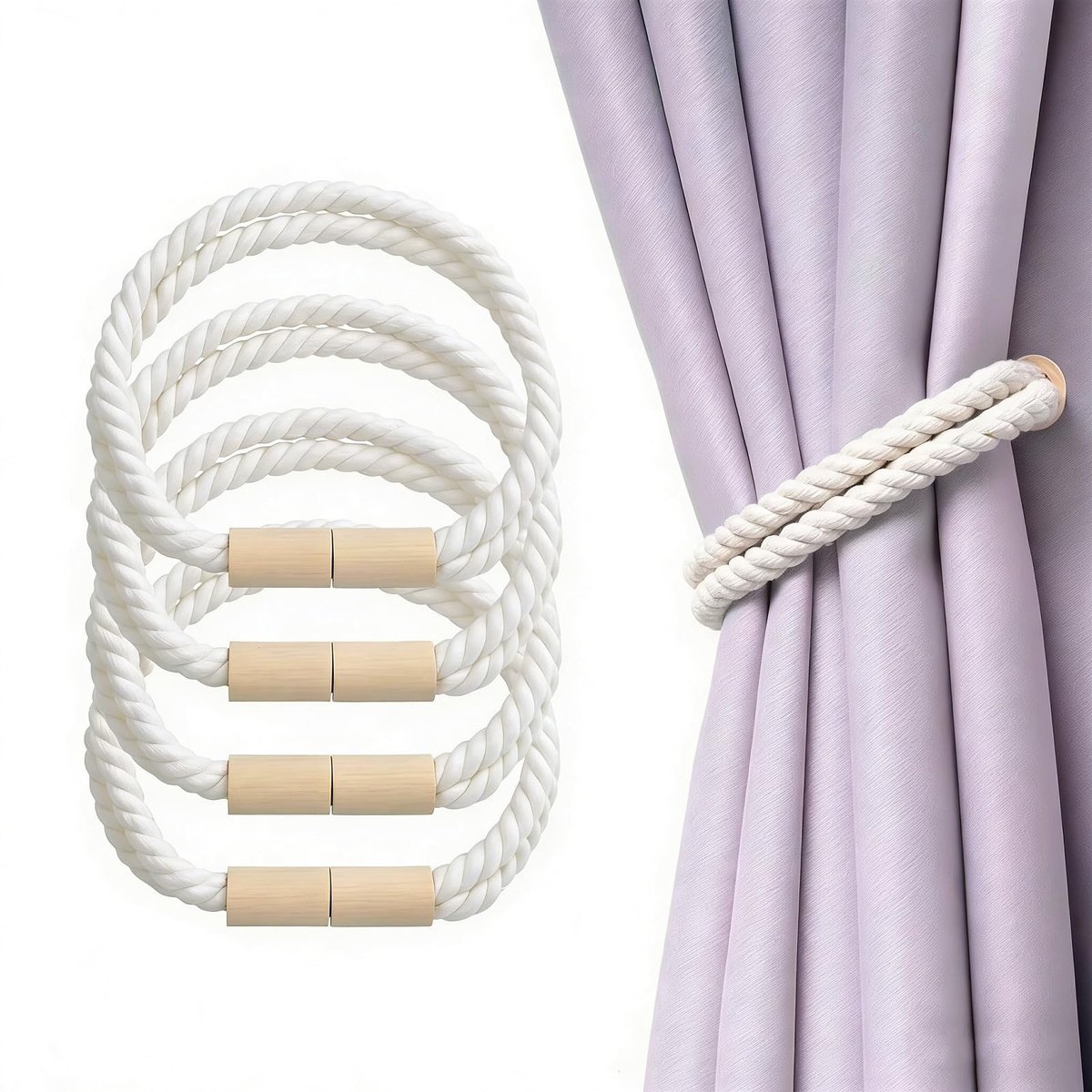 Solidchoice - Set van 4 Magnetische Gordijnhouders in Wit