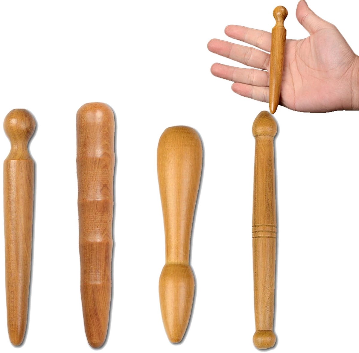 Solidchoice - 4-delige Houten Massage Sticks voor Diepe Weefselmassage