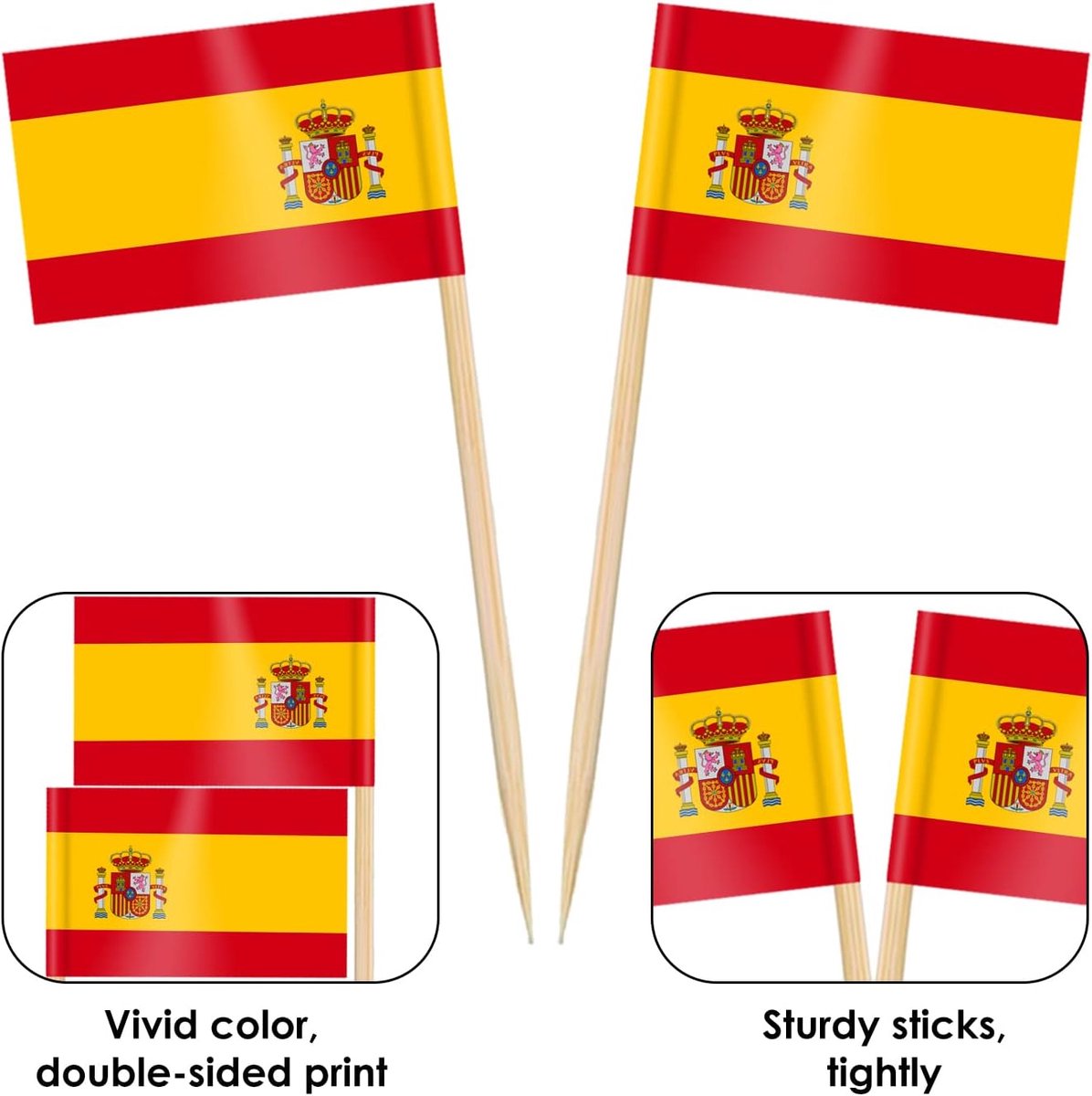 100 stuks Spaanse tandenstoker-vlag, Spaanse vlag voor snijtopper, tandgenezing Spaanse vlag voor tuin bar feest levering pub euro voetbal match decoratie