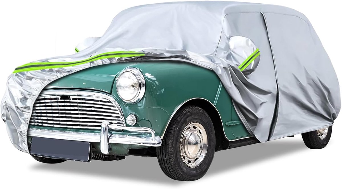 autohoes compatibel met Austin Mini Saloon 1959-2000, volledige autohoes voor alle weersomstandigheden, binnen en buiten, zon-, regen-, uv- en stofbescherming met ritssluiting en