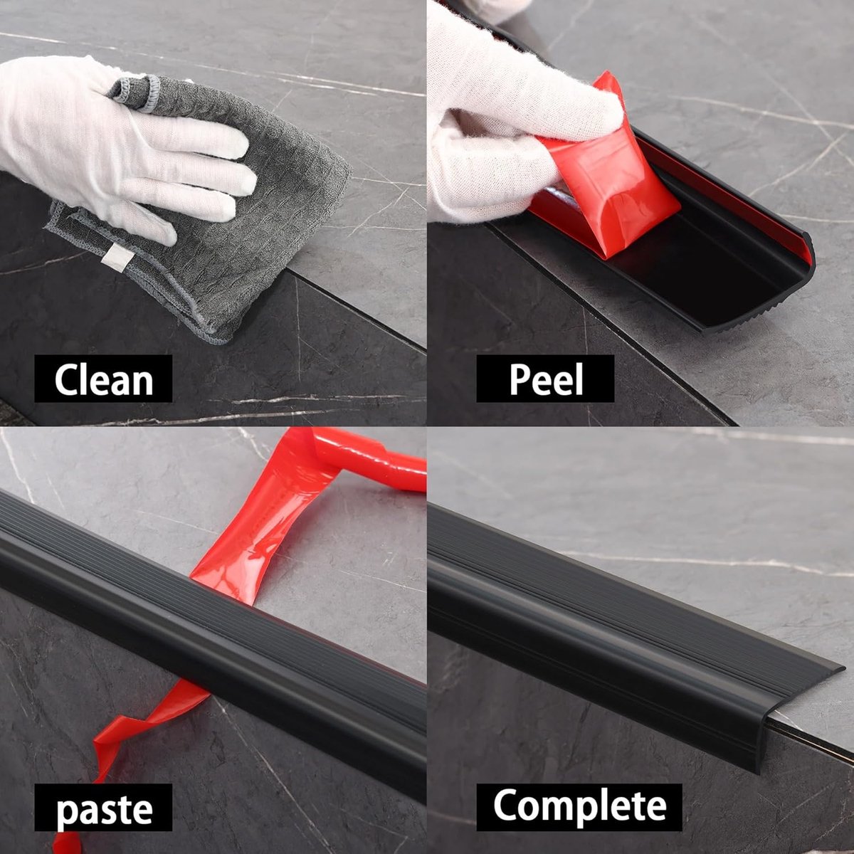 Traptrede Profiel, Zelfklevende Vinyl Randstrook, Flexibele Pvc-Rubberen Traptredenrandafwerking (10m X 25mm, Zwart)