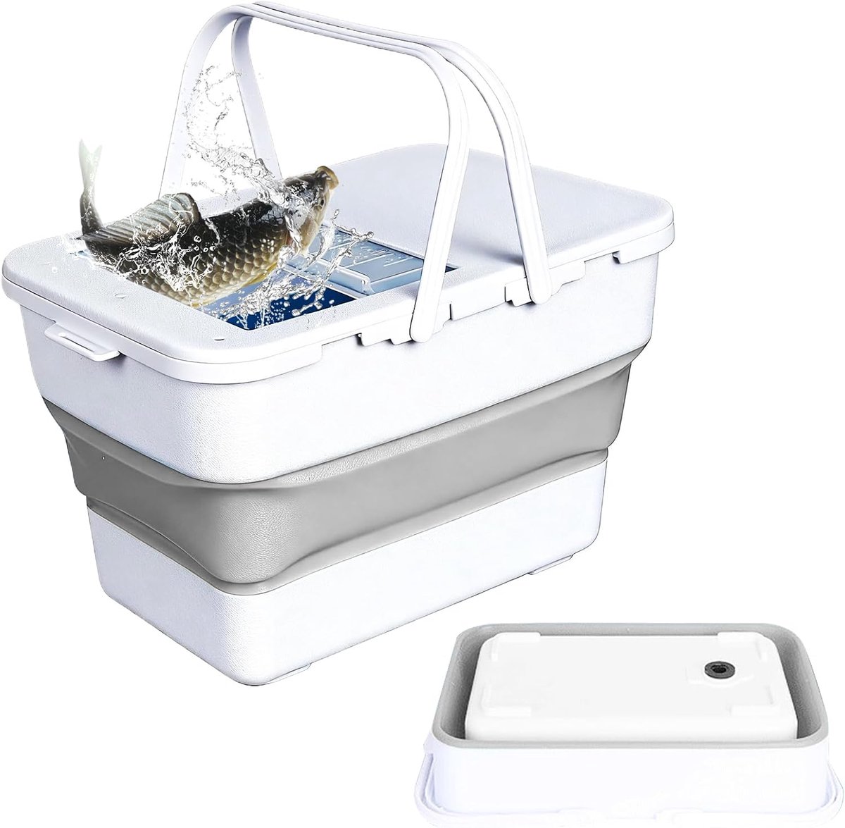 liter, opvouwbare visemmer met afsluitbaar deksel, multifunctionele container voor levend visaas, draagbare wateremmer voor het vissen, voor alle soorten voertuigen, grijs