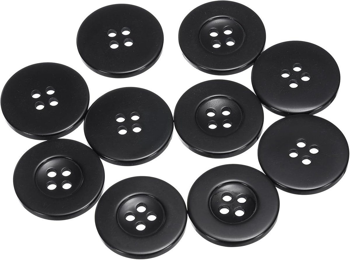 Knopen 25 mm hars rond plat 4-gaats ambachtelijke vervangingsknoppen voor mantels naaien kleding en doe-het-zelf, zwart