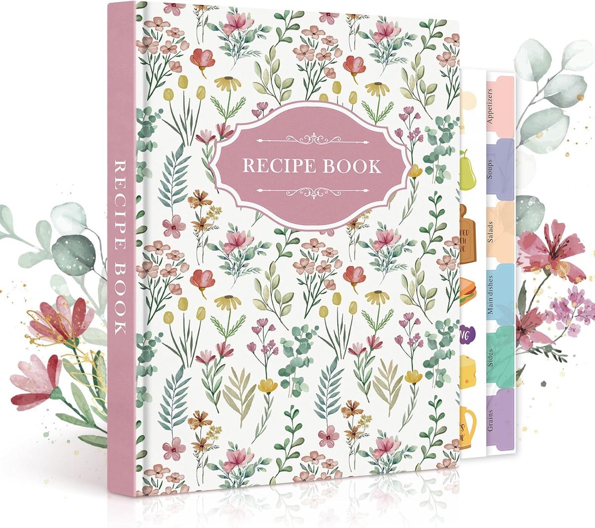 Leeg receptenboekdagboek voor 70 recepten, A5 waterdicht leeg kookboek om je familierecept te organiseren, lederen kooknotitieboekje met stickers om in je eigen recepten te schrijven, roze