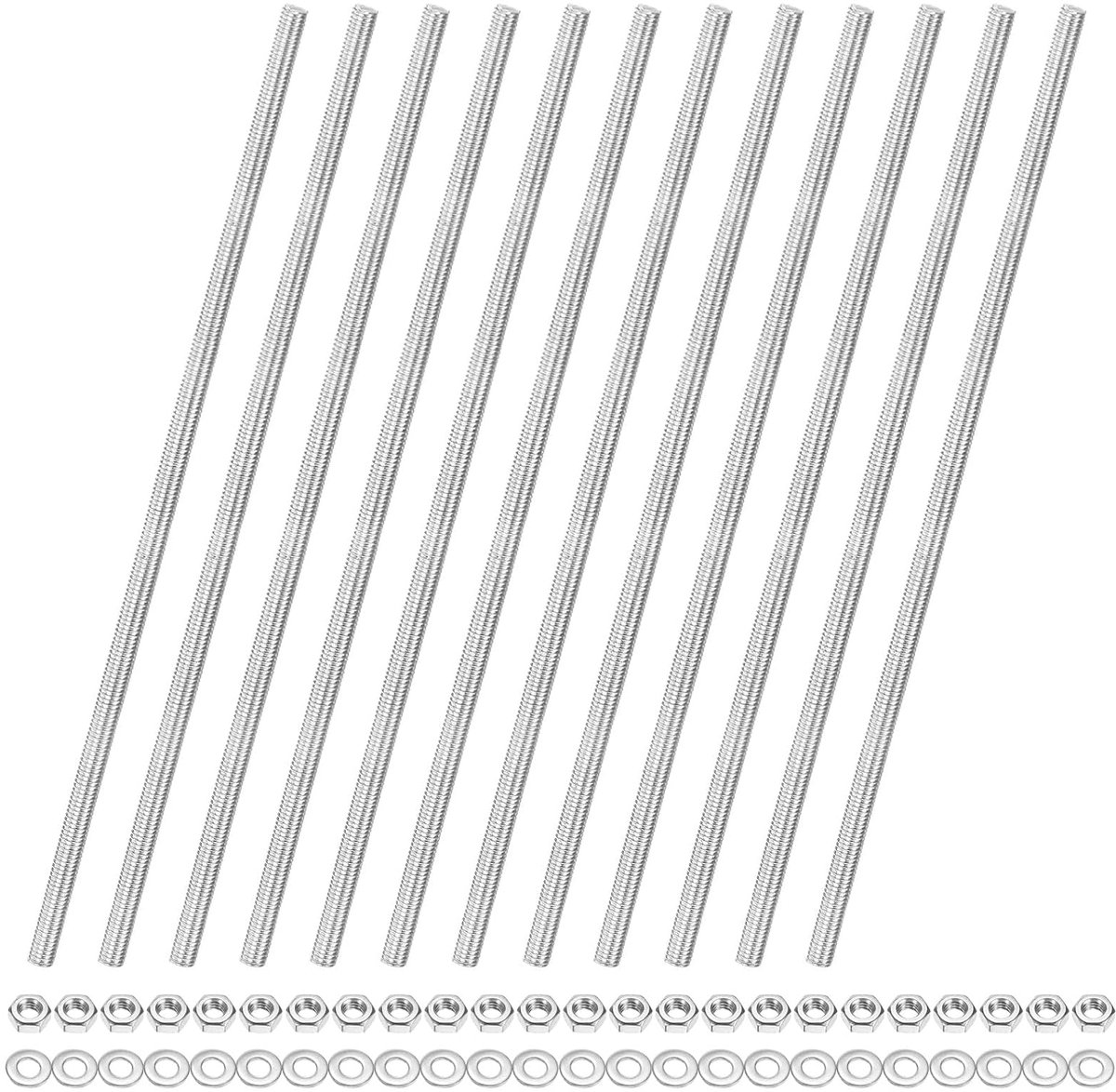 METERXITY Set van 12 volledige schroefdraadstangen, M4 x 150 mm, 304 roestvrij staal, rechtse schroefdraad, stiftschroeven met zeskantmoeren en sluitringen voor meubelankerbouten, U-bouten