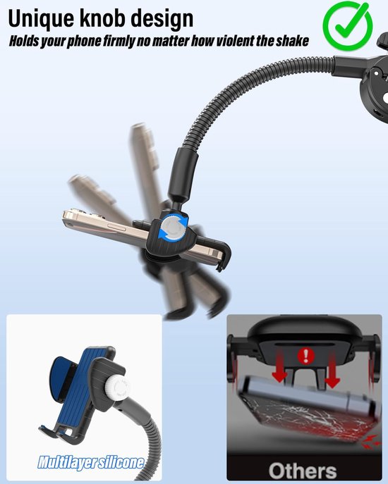 Zwanenhals Rolstoel & Kinderwagen, Draagbare StuurTelefoonhouder voor Oefenfiets/Fiets/Tredmol, Compatibel met iPhone 16 Pro Max/15/14/13/12, Android en alle smartphones — afbeelding 2