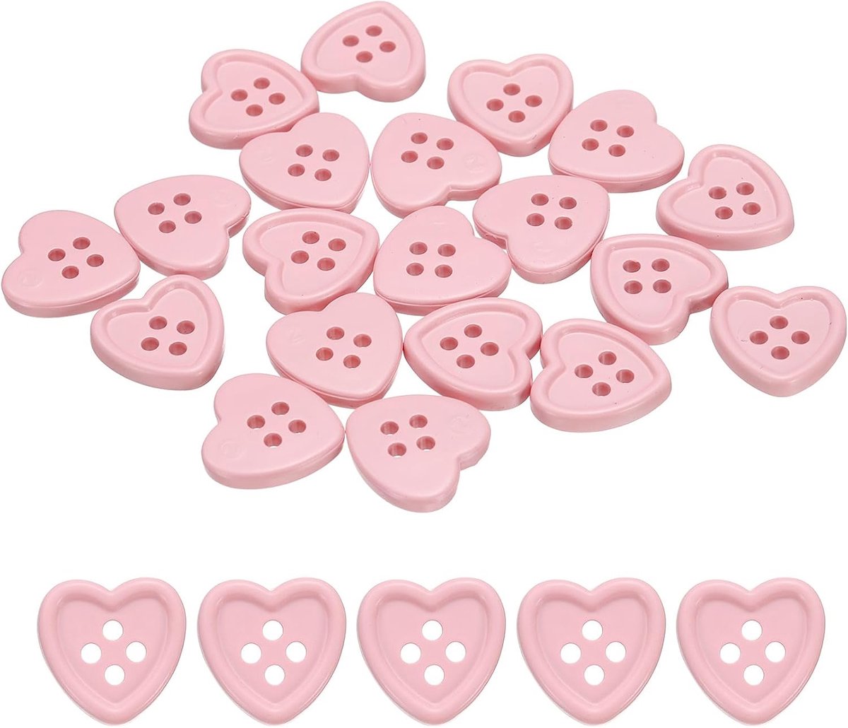 40 stuks hartvormige naaiknoppen, 15 mm 5/8" 4-gaats breiknopen voor kleding, kleding, breien, handwerk, decoratie, roze