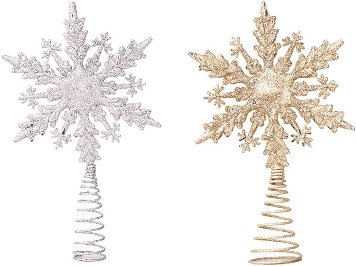 lyrlody Kerst Tree Topper Star 2 PCS Snowflake Glittered Star Tree Topper met Sprankelende Glitter voor Kerstdecoraties Holiday Ornamenten (Sneeuwvlok vijfpuntige ster)