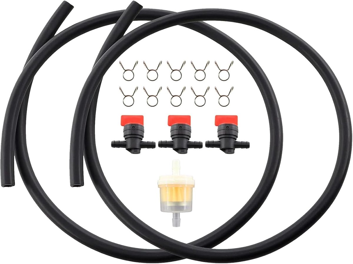 Benzinekranen en brandstoffilterset, 1 × benzinefilter, 2 × brandstofleidingen, 3 × benzinekranen met 10 klemklemmen, benzineslangset voor motorfiets grasmaaiers