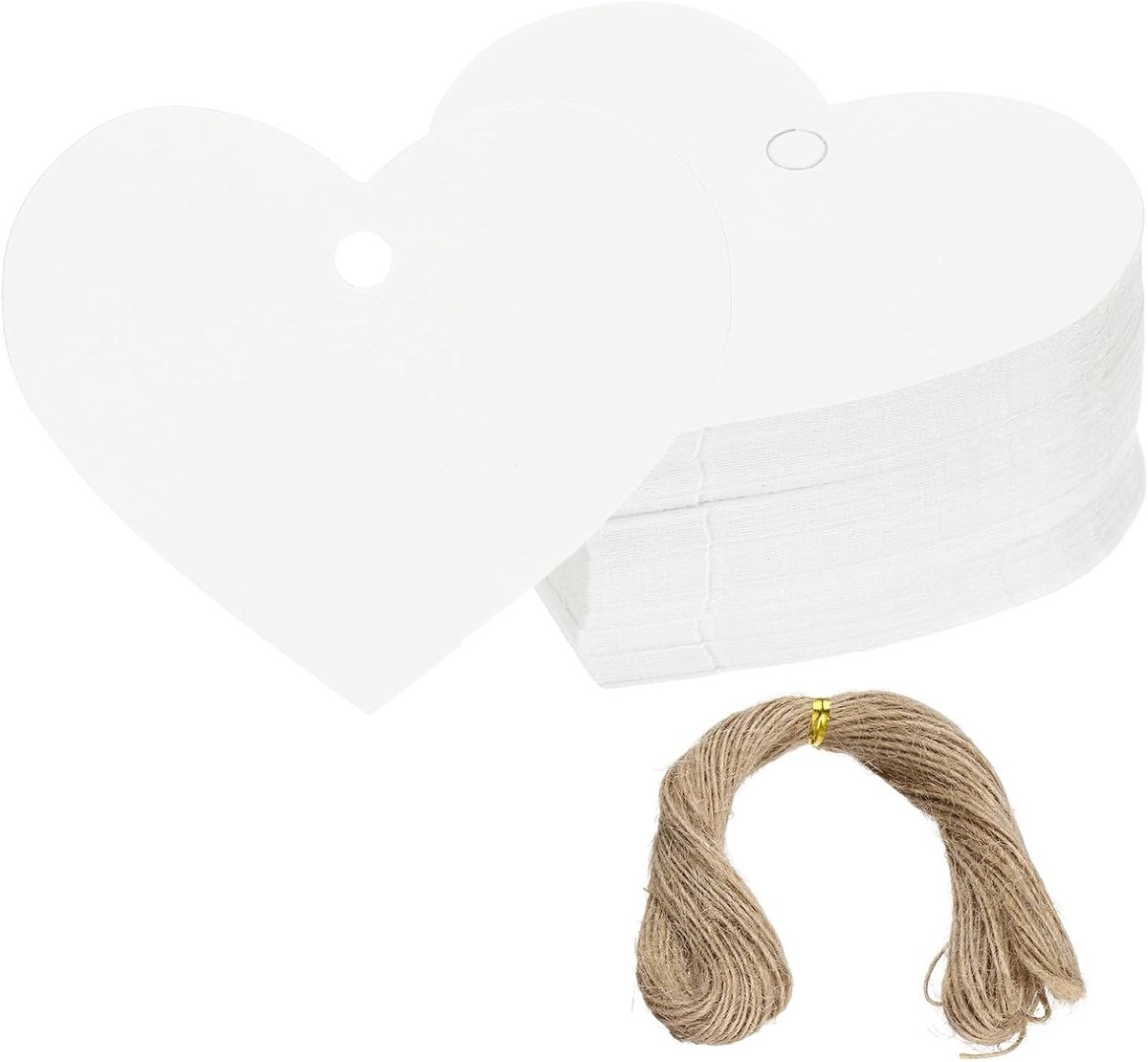 Cadeaulabels met touwtje, 100 stuks hartvormige blanco papieren labels, geschenkverpakking, hangende etiketten met jute touw voor verjaardagsfeestjes bruiloft Valentijnsdag doe-het-zelf