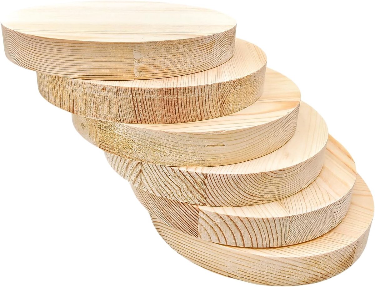 6 stuks grenen cirkel plaquette, 12 x 1,5 cm blanco onafgewerkte ronde houten cirkels plaques voor ambachtelijke projecten, gravure, hout branden, schilderen