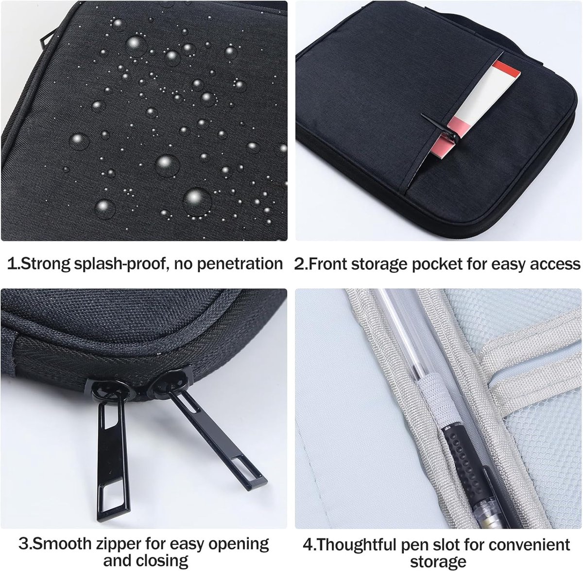 9-11 inch hoes compatibel met iPad Pro/Air 11 inch, iPad A16 2025/2024/10e Gen 10,9 inch, Galaxy Tab A9+/S9 FE, met handvat, beschermhoes gevoerd met accessoirevak, zwart