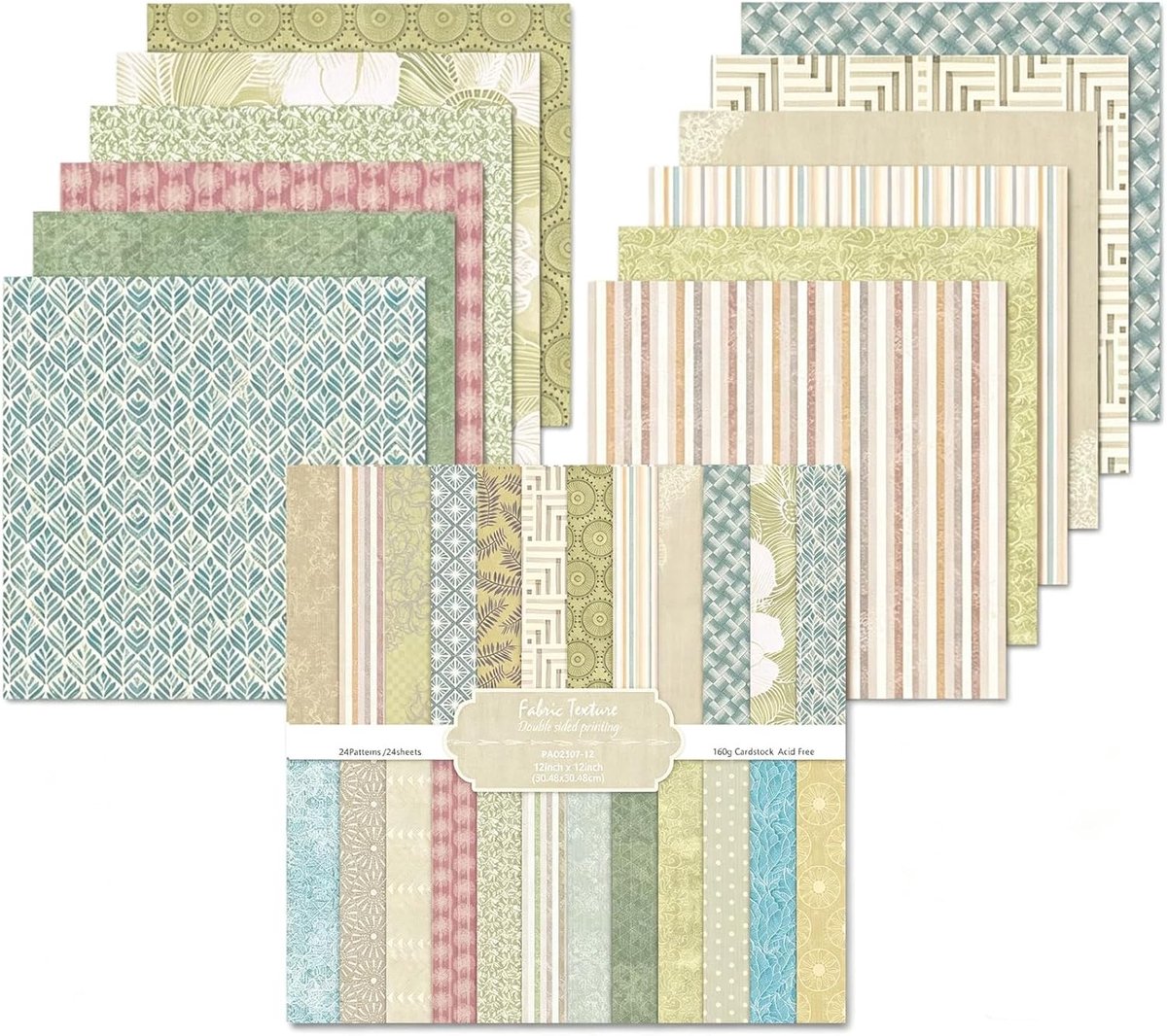 24 vellen, 30,5 x 30,5 cm, 24 designs, dubbelzijdig patroonpapier, decoratiepapierset, meerkleurig knutselpapier voor doe-het-zelf fotoalbum en scrapbookdecoratie (groen en blauw