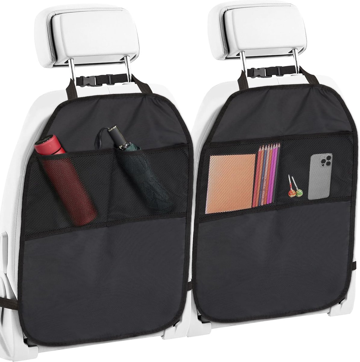 Organizer voor de achterbank met 2 netvakken, 2 stuks, zwart, voor de achterkant van de voorstoelen