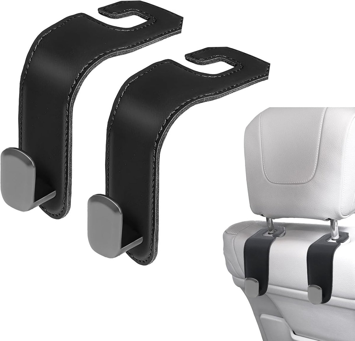 hoofdsteun auto, 2 stuks autohaken hoofdsteun, auto-accessoires voor bevestiging aan de hoofdsteunen in de auto, voor handtassen, portemonnees, tassen, achterbankhaken (zwart)