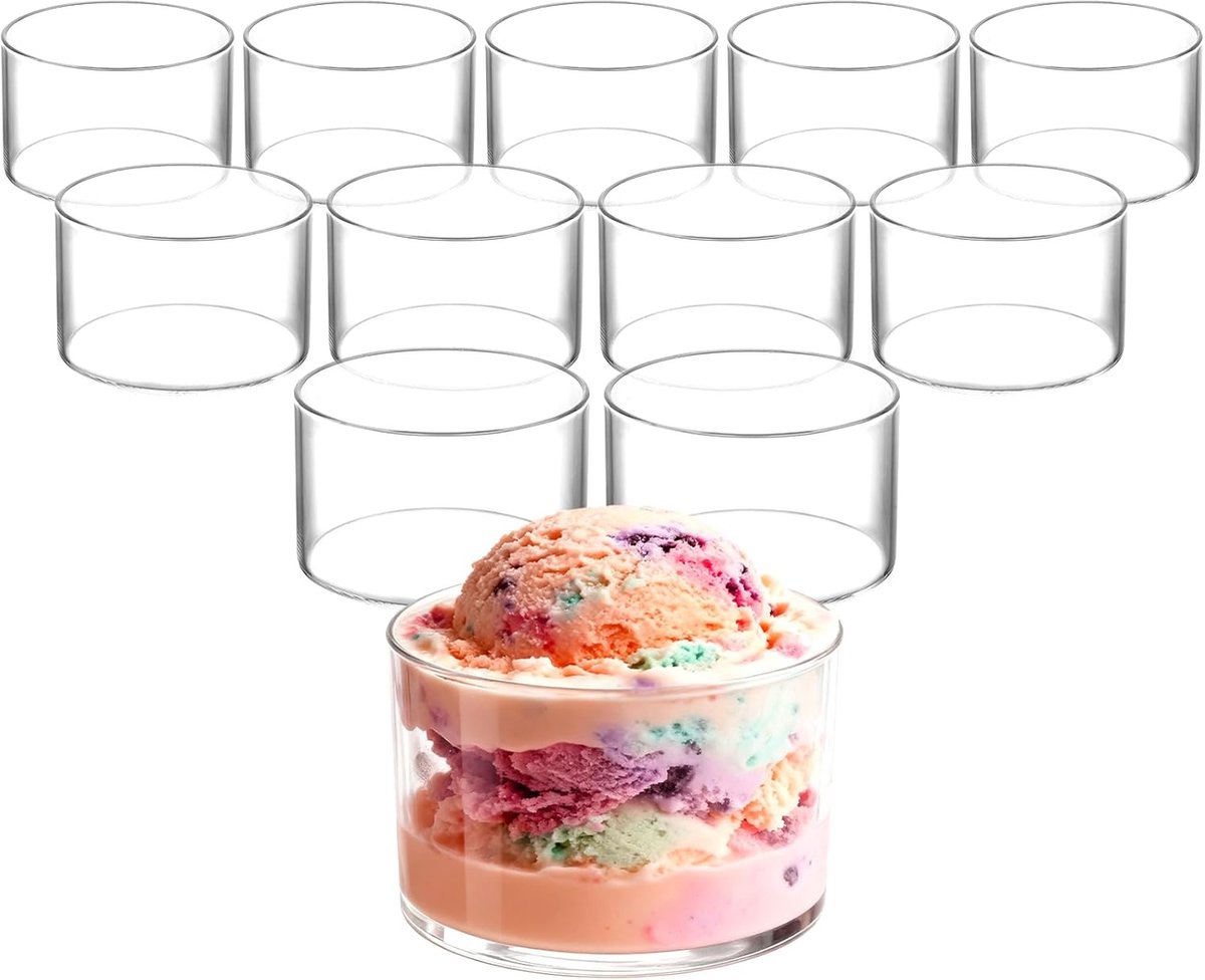 12 Stuks Puddingvormpjes, Dessert Cups met Opening 8 cm en Hoogte 5 cm, Toetjesbekers voor Pudding, Mousse, Ijs, Yoghurt, Snacks, Feesttafel en Thuisgebruik