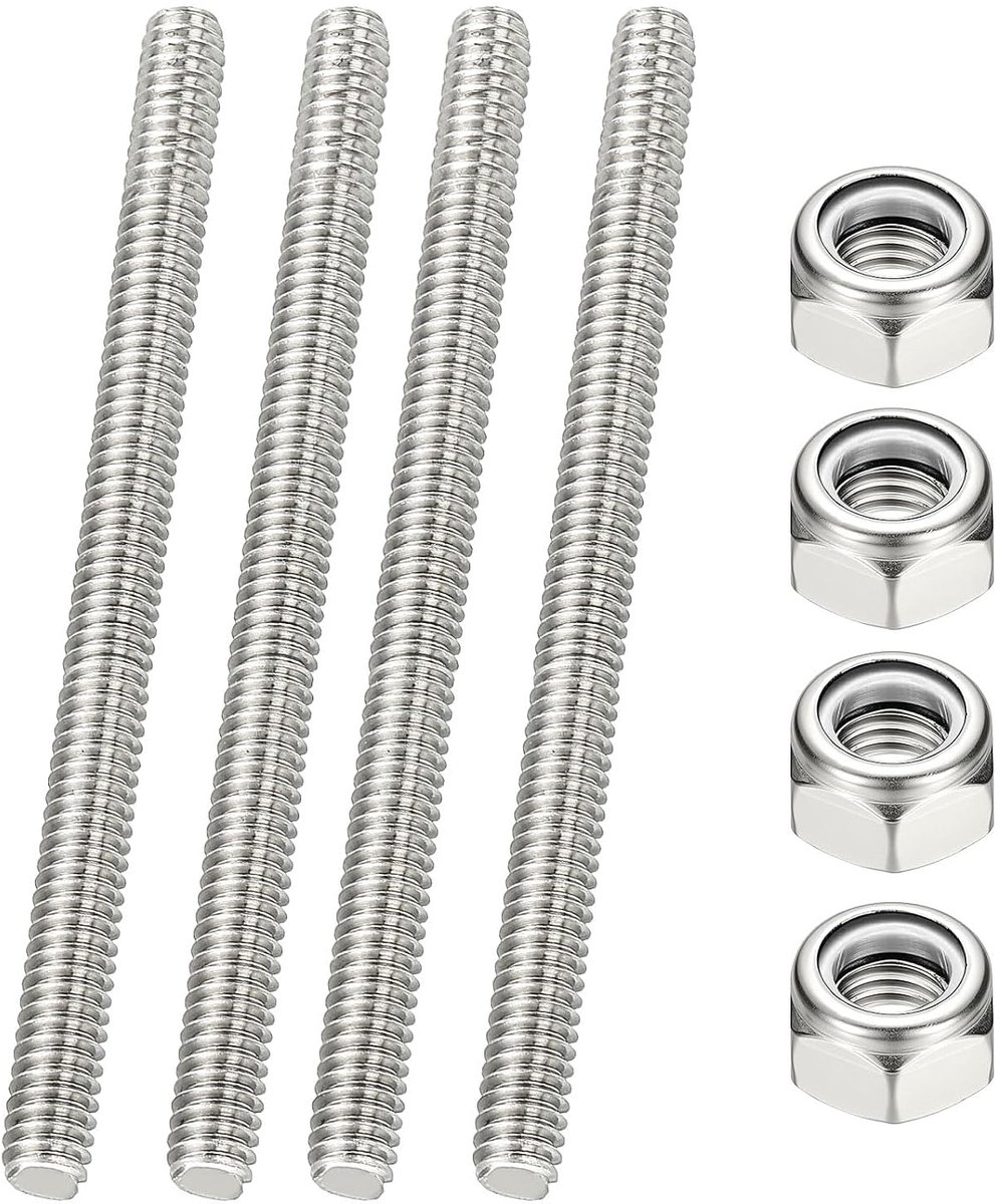 1/4"-20 UNC volledige schroefdraadstang 90 mm lengte 304 roestvrij staal rechtse schroefdraad draadstangen met moeren voor buisklemmen ophangers U-bouten 4 stuks