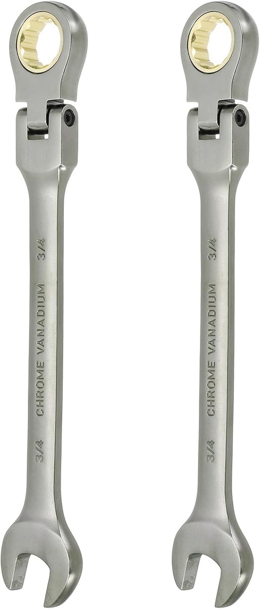 2 stuks flexkop-ratelsleutel 3/4 inch SAE ratelcombinatiesleutel 72-tanden, chroom-vanadium-stalen ratelsleutel met 12-punts boxuiteinde voor autoreparaties