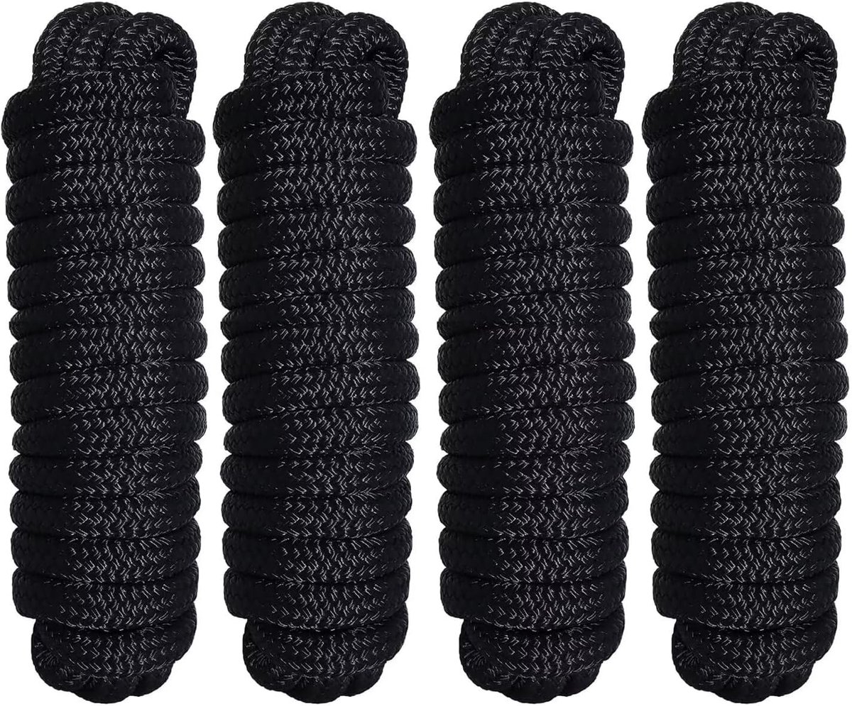 4 stuks boot touw 12 mm aanmeerlijn met oog nylon dubbel gevlochten fendertouw dok lijnen Ø 12 mm, L: 4,57 m, oog 30,48 cm, breukbelasting: 2240 kg, zwart