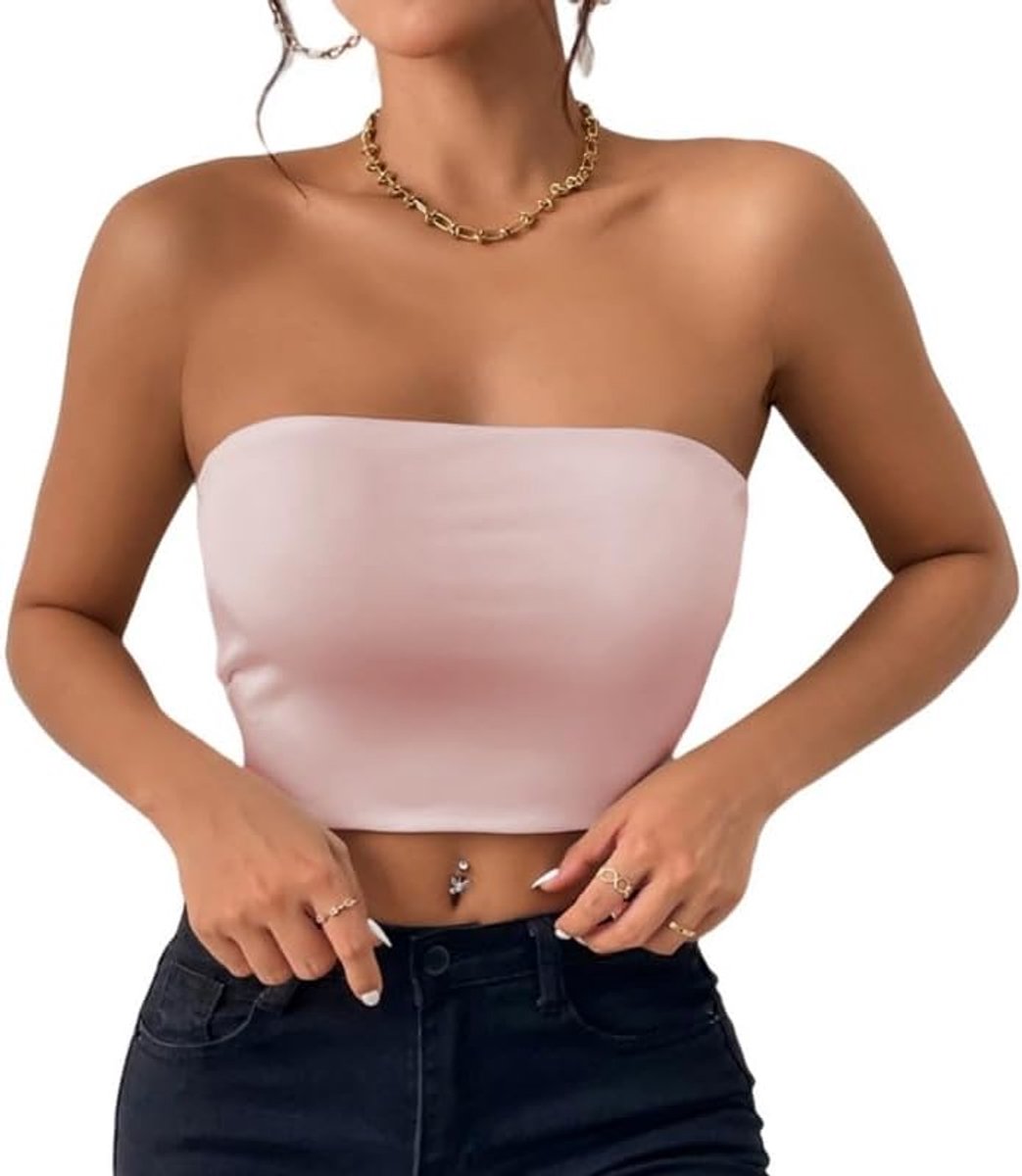 Top voor Vrouwen Zomer Strapless Crop Tops Sexy Mouwloze Bandeau Vest Topjes Zonder Vulling Dames Basic Rekbaar Slank Passend Rugloze Y2K Top Casual Uitgaansoutfit